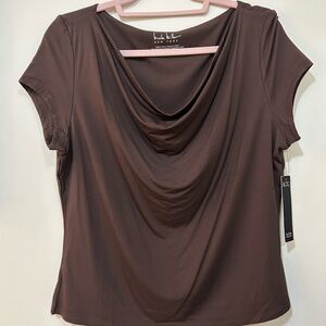 Nicole Miller Chocolate Short Sleeve Drape Top